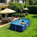 Metal Pro 8'3" X 5' X 26" Rectangle Pool Durable Steel Frame Above Ground Pool for Outdoor Backyard Swimming Pool Suitable Friends Family Adults Kids