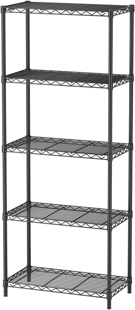 Golpart 5 Tier Adjustable Storage Shelves Heavy Duty Metal Utility Shelf 500LBS Capacity Wire Shelving Unit Organizer Rack for Home Kitchen Office Bathroom Pantry Room 12" D x 22" W x 59" H Black