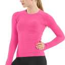 MathCat Seamless Workout Shirts for Women Long Sleeve Yoga Tops Sports Running Shirt Breathable Athletic Top Slim Fit (Large, Peach Pink)