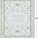 Hazo Haus Blue and Green Living Room Rug 8x10 - Cream Oushak Vintage Boho Floral Farmhouse, Washable Low Pile Non-Slip Extra Large Area Rugs for Bedroom, Girls, Boys, Playroom, Lounge