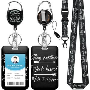 Soleebee ID Badge Holder with Breakaway Lanyard, Inspirational Quotes Retractable Badge Reel with Swivel Belt Clip Keychain Vertical ID Card Holder for Nurse Doctor Teacher Student