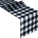 Senneny Buffalo Check Table Runner Cotton Black and White Plaid Classic Stylish Design for Family Dinner Christmas Holiday Birthday Party Table Home Decoration (Black and White, 14 x 60 Inch)