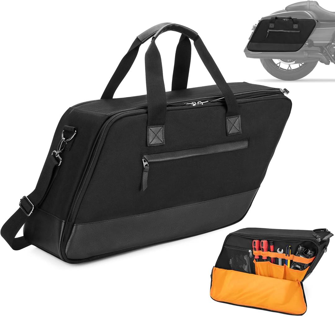 Motorcycle Saddlebag Liner Bag, Saddlebag Organizer with Orange Liner, Compatible with Harley Davidson 1993-2022 Touring Road Glide Street Glide Electra Glide Road King Hard Saddlebag, 1 Bag
