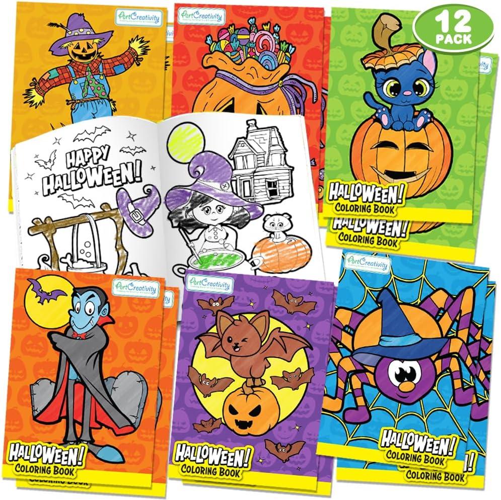 ArtCreativity Halloween Mini Coloring Books for Kids – 12 Pack 5″×7″ Booklets – Non-Candy Trick or Treat Favors, Classroom Prizes, Party Goodie Bag Fillers