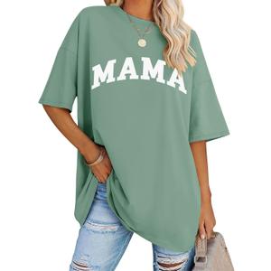 LOMON Oversized T Shirts for Women Short Sleeve Crewneck Summer Tops Loose Casual Mama Shirts Basic Tee (Green, XXL)
