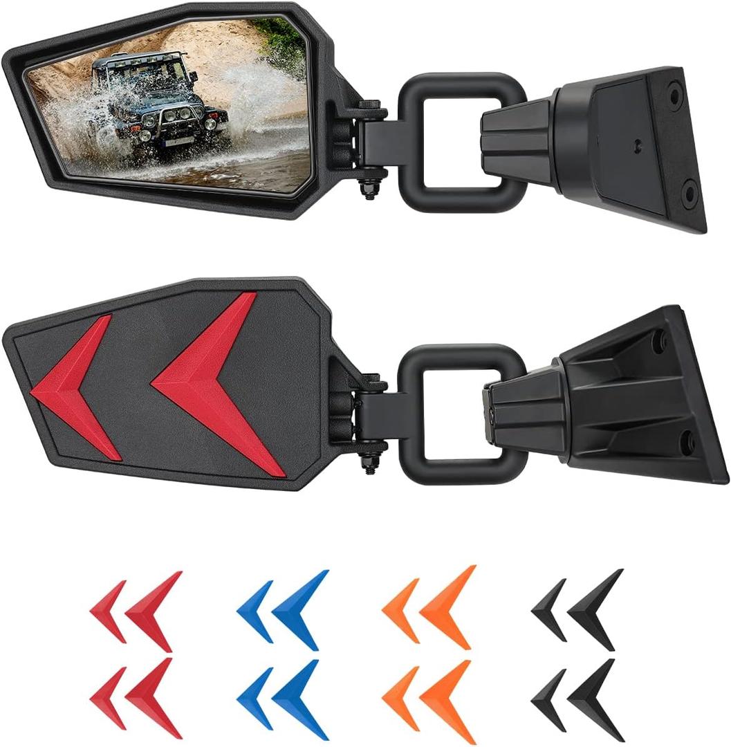Mirrors Doors Off for Wrangler JK TJ 1997-2018, Side Mirrors Anti-Shake Quicker Install with Black Orange Blue Red Inserts for Wrangler Doors Off Safe Driving(NOT FIT JL)