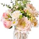 LUEUR Artificial Hydrangea in Vase for Home Decor, Fake Silk Pink Flower Bouquet Artificial Flowers with Pot, Faux Dahlia Arrangement for Fall Spring Living Room, Centerpiece Table Decorations