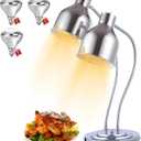 Food Heat Lamp - [3 Bulbs Included] [Rapid-Heating], 500W Commercial Food Warmer Light, Heat Lamp for Food, Catering Warming Lamp for Buffet Parties, Painted Silver (2 Head)