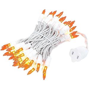 Novelty Lights 11 Feet 50 Bulb Incandescent Mini Light String, Amber with 2.5-Inch Spacing on White Wire, UL Listed Commercial Grade Indoor/Outdoor Mini Lights, Connectable End-to-End