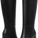 Mikarka Women's Square Toe Knee High Boots: Chunky High Heel Tall Boots for Women - Half Zipper Vegan Leather Fashion Long Fall Heeled Boots (7.5, Black)