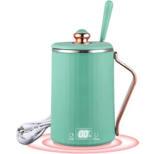 WOOLALA 110V Electric Kettle Stew Cup with Digital Screen, 450ML Small Slow Cooker Personal Health Cup - 7Mins Fast Boiling with Temperature Control, Timer for Home/Office/Travel (Green)
