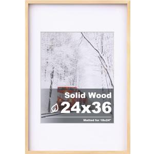 Egofine 24x36 Solid Wood Picture Frame, Made of Solid Wood Covered by Plexiglass 18x24 with Mat 24x36 without Mat, Poster Frame for Wall Mounting Photo Frame Vertically or Horizontally, Natural Wood
