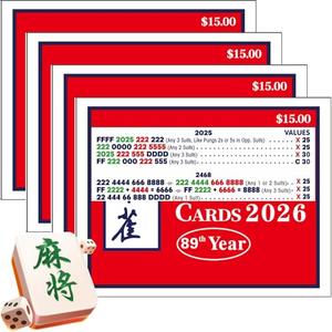AZSYYQC Mahjong Cards 2026，Mah Jong Cards 2026 Official Revision American - Large Print, 4-Pack (4pcs)