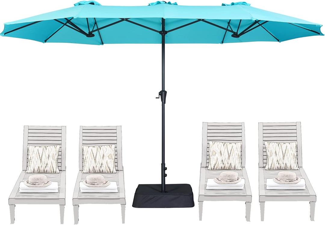 SUPERJARE 13FT Outdoor Patio Umbrella with Base Included, Double Sided Pool Umbrellas with Fade Resistant Canopy, Large Table Umbrella for Deck, Market, Backyard - Light Blue