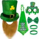 St. Patrick's Day Party Accessory Set, Hat, Beard, Bow Tie, Tie, Bracelet and Glasses, Leprechaun Costume for Parties, Celebrations