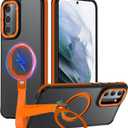 for Samsung Galaxy S21 Phone Case with 360°Spin Magnetic Stand-Finger Strap, [Fit for MagSafe][Mil-Grade Protection] Non-Slip Shockproof Ring Holder Matte for S21 5G Case 6.2" (Orange)