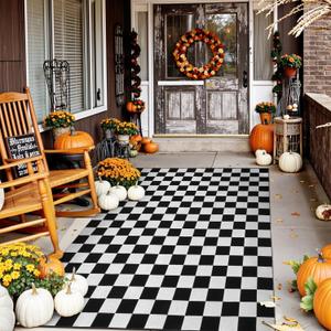Seavish Checkered Rug, 5x6.5 Ft Black and White Outdoor Rug, Farmhouse Checkerboard Washable Rugs, Low Pile Cotton Woven Area Rugs for Living Room Bedroom Dining Room Entryway Office