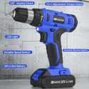 FADAKWALT 20V Electric Drill Set with Battery and Charger, 30N Torque, 21+1 Settings, 3/8-Inch Keyless Chuck, LED Electric Drill Set (Blue)