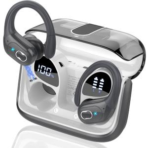 Wireless Earbuds 75hrs Bluetooth 5.4 Headphone Sport, 2025 Bluetooth Earbuds Stereo Deep Bass Over Ear Bud with Earhooks, ENC Noise Cancelling Mic, IPX7 Waterproof Earphone, Iron Gray