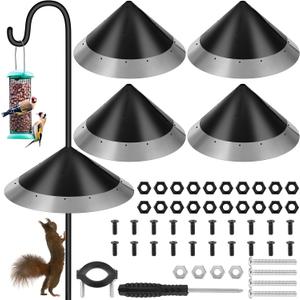 Qualirey 4 Pieces Squirrel-Proof Bird Feeder Baffle Set with Metal Frame for Shepherd's Hook House Guard Outdoor Courtyard