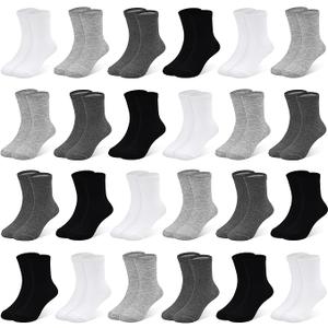 SPTRAMLE Boys Socks, 24 Pairs Kids Socks for Toddler Girls 2-4 Years Boys Crew Multipack Athletic White Black Grey