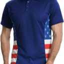 H HYFOL Short Sleeve Polo Shirts for Men Star Patchwork Graphic Stretch Casual American Patriotic Raglan Golf Polos for Men (Blue, XL)