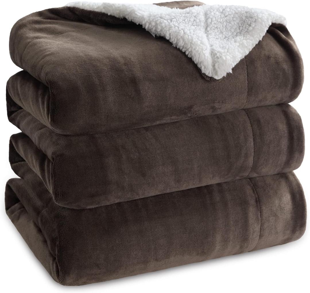 Bedsure GentleSoft Sherpa Fleece Blankets Queen Size for Bed - Thick and Warm Throw for Women and Men, Soft Fuzzy Plush Queen Blanket for Winter, Non-Heated, Brown, 90x90 Inches