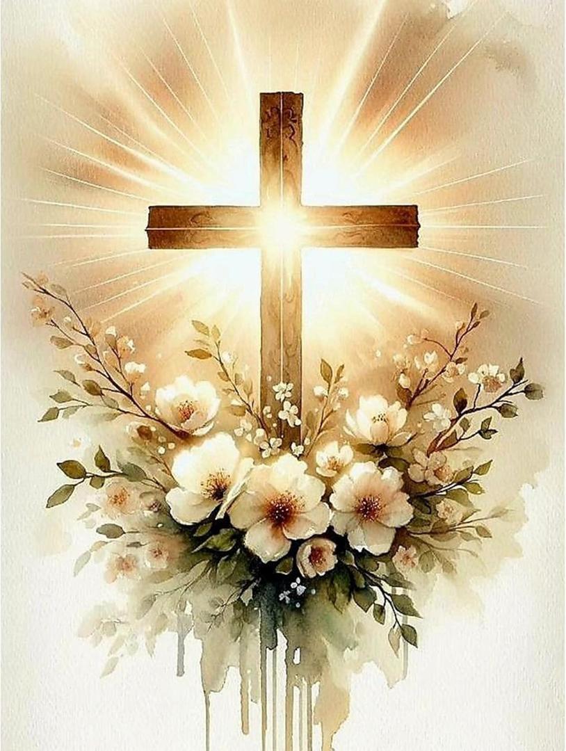 MjhRcll Crucifixion Stamped Cross Stitch Kits, Cross Stitch Ornament Kits for Adults Beginners, Counted Embroidery Needlepoint Kits Home Decor 12x16 Inch