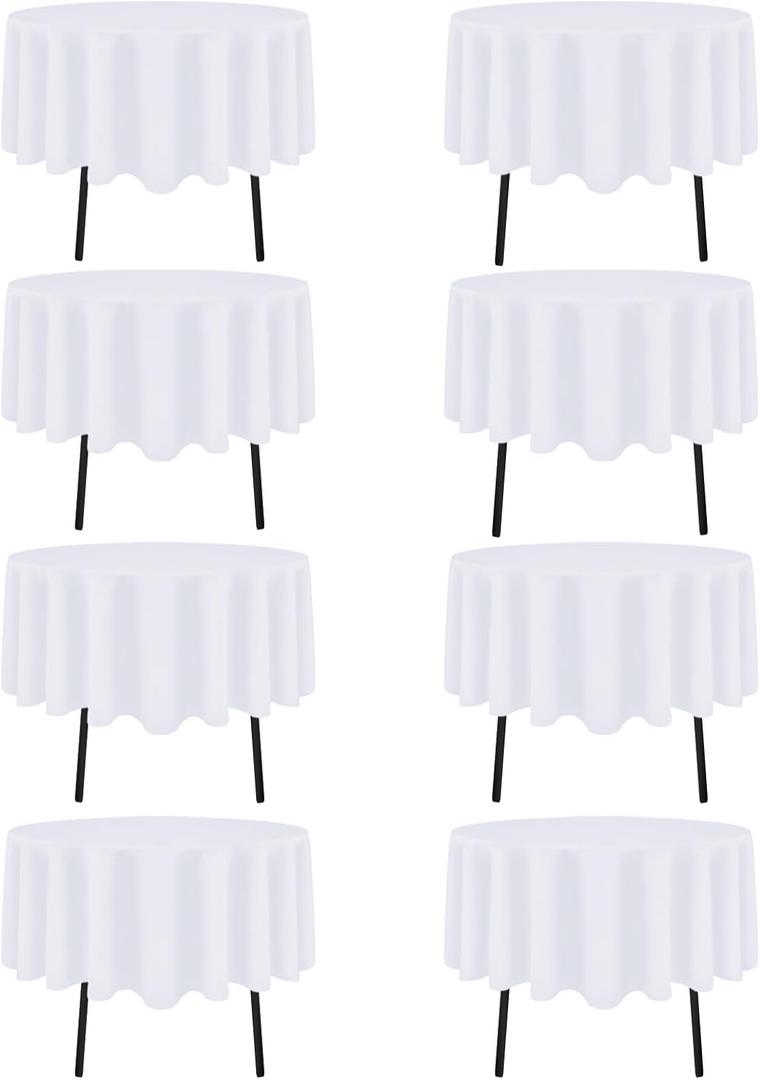 8 Packs Round Tablecloth 70 Inch White Table Cloth for Circle Tables, Washable Polyester Fabric Tablecloths, Wrinkle Resistant Table Cloth Round Cover for Wedding Party Banquet Dining