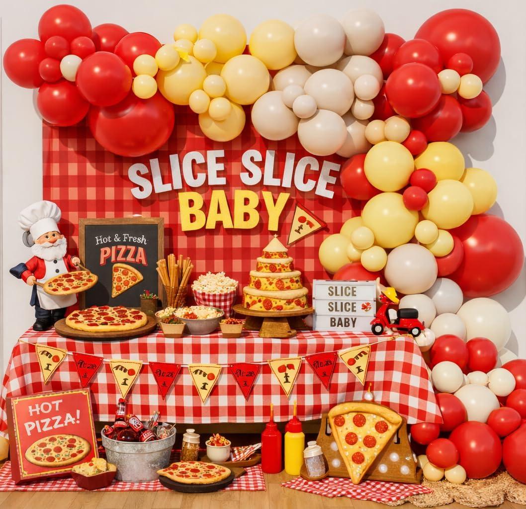 Pizza Party Balloon Arch Garland Kit for Pizza theme Birthday Slice Baby Shower Special Delivery Bridal Shower Girls Night Bachelorette Party Decoration (Cheese Yellow Red)