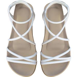 GORGLITTER Women's Strappy Flat Sandals Dressy Open Toe Ankle Strap Summer Beach Thong Slides Vacation Shoes (White, L)