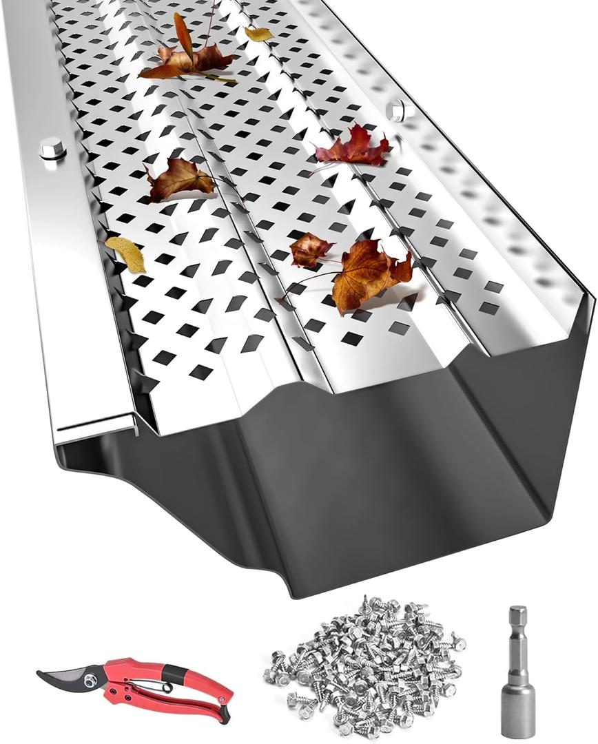 Gutter Guards 5 inch, Aluminum Leaf Filter Rain Gutter Covers with Screws Included, 32 PCS 108FT DIY Gutter Guards Protection for 5-inch and 6-inch Gutters, Fits Any Roof or Gutter Type (Mill Finish)