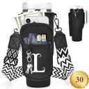 LOKASS Water Bottle Holder with Strap for Stanley Cup 30 oz Tumbler, Personalized Initial Stanley Cup Accessories 30oz, Stanley Cup Carrier Bag for Walking, Valentine's Day Gifts for Women, Men, Girls (Black)