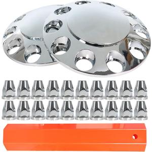 Chrome Front Hub Cover Wheel Axle Cover Center Caps Kit with 33mm Lug Nut Covers Replacement for 20 in & 22.5 in & 24.5 in Semi Truck Wheels