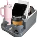 Car Center Console with Adjustable Cup Holders, Universal Center Console Organizer for Truck, Cars, Minivans, Suvs, Truck Floor Console, Bench Seat Center Console (Gray)