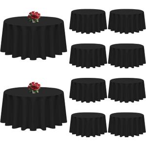 10 Pack Black Table Cloth Round 120 inch Black Tablecloths for Round Tables Wrinkle Resistant Polyester Table Cloth Fabric Table Cover for Party Wedding Events and Camping