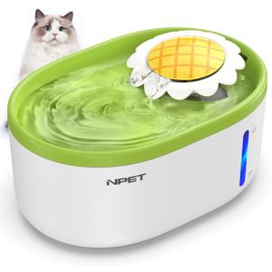 NPET Cat Water Fountain with Visible Water Level Window, White Grey 2L/ 67oz Automatic Pet Water Fountain with Quiet Pump, Dog Water Dispenser for Drinking (Green)