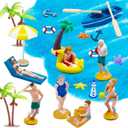 Warmtree 22PCS Beach Mini House Decoration Ocean Diorama Kit for DIY Beach Pool Cake Decorations Miniature Garden Summer Beach Swimming Party Favor Supplies, Small