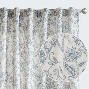 jinchan Floral Linen Curtains for Living Room Blue French Country Farmhouse Curtains 96 Inches Long Light Filtering Window Back Tab Drapes 2 Panels Blue on Beige