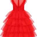 IBQ Kids Red Wedding Dress Girls Halloween Costuems Toddler Horror Comedy Character Bride Cosplay Outfit with Veil Gloves (Red, M)