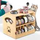 Bamboo Cat Food Can Organizer. Upgraded 2-tier stackable design Holds 42 (3oz) cans. Perfect for pantry/kitchen Durable & space-saving pet food storage rack (Small)