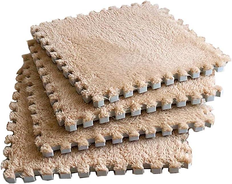 12pcs 0.6in Thick Interlocking Carpet Squares Puzzle Mat EVA Foam Area Tiled Rug for Baby Play Soft Mats (Khaki, 11.8in)