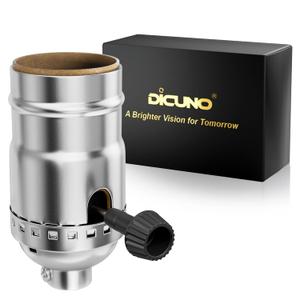 DiCUNO UL Listed 3-Way Lamp Socket Replacement, E26 Standard Threaded Base Light Socket, Turn Switch Knob for Low-Medium-High Light Settings, Table, Floor Lamp Repair Kit, 1-Pack, (Silver)