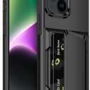 for iPhone 14 Case with Card Holder [Max 5 Cards] Heavy Duty Protective Shockproof Case Dual Layer Hidden Sliding Card Slot Wallet Case for iPhone 14 Phone Case Women&Men 6.1'' (Black)