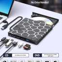 8 in 1 External CD/DVD Drive,USB 3.0 and Type-C Disc Burner Player Reader Writer,Slim and Portable CD DVD +/-RW Optical Drive for PC Laptop Desktop MacBook Mac Windows Linux OS Apple