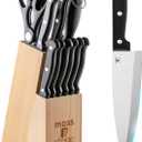 Moss & Stone 14 Pcs Knife Block Set Stainless Steel, Premium Forged Kitchen Knives Set with High-Carbon Blades, Ergonomic Handle, Sharp Blade, Rust Resistant, Modern Style for Home & Chef, Black