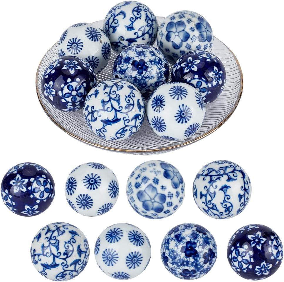OLYCRAFT 8Pcs Blue and White Porcelain Balls Decorative Porcelain Balls 1.6 Inch Chinoiserie Ball Handmade Ceramic Beads 1mm Hole Ceramic Orbs for Centerpiece Bowls Vases Tables Wedding Home Decor