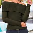 PRETTYGARDEN Off The Shoulder Sweater for Women 2026 Fall Fashion Cute Long Sleeve Tops Winter Ribbed Pullover Knit Outfits (Black)