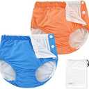 EZ Moms 2 Packs Reusable Swim Diapers Toddler Baby Swim Diaper Size 3 Washable Snap Pool Swimming Diaper 3T Soft and Silky Waterproof Diapers for Swimming Lessons Boys and Girls with a Laundry Bag