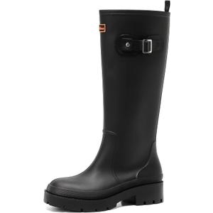 Women's Rain Boots Knee High Rubber Boots Waterproof Anti-Slip Tall wide calf Garden Boots Insulated Work Water Shoes Fishing Outdoor (6.5, Black)